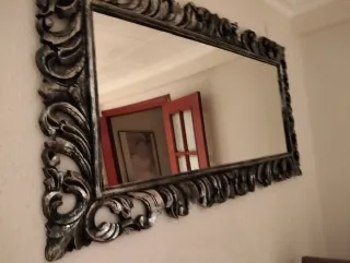Espejo Vintage Grande Negro y Plateado