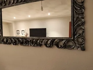 Espejo Vintage Grande Negro y Plateado