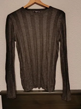 Jersey Mango Gris Rayas Verticales