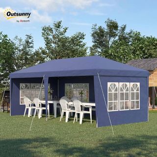 Gazebo 6X3 M Pieghevole Regolabile in Altezza, Gazebo da Giardino Pieghevole con Finestre, Pareti Rimovibili e Borsa di Trasporto, in Acciaio e Poliestere, Blu