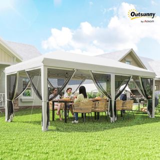 Gazebo Pieghevole 6X3 Pop up Con 6 Zanzariere Rimuovibili, Altezza Regolabile E Borsa Da Trasporto, Gazebo Da Esterno In Acciaio E Tessuto Oxford, Per Giardino, Feste, Campeggio, Crema