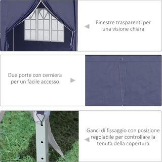 Gazebo Pieghevole 6X3 M Pop up Con 4 Finestre E Pannelli Laterali, 2 Porte E Borsa Da Trasporto, Gazebo Da Esterno Con 12 Fori Di Drenaggio In Metallo E Oxford, Per Giardino, Feste, Blu