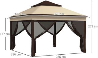 Gazebo pieghevole pop-up con zanzariere estraibili, altezza regolabile e borsa da trasporto, gazebo da esterno in acciaio e tessuto Oxford, UV 30+, per giardino, feste, campeggio, Beige Caffè