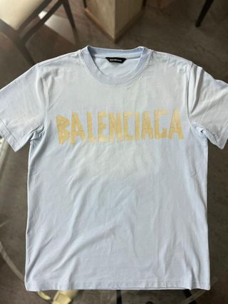 T-shirt Balenciaga Azzurro Logo Giallo
