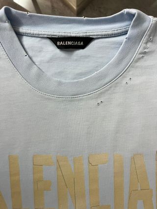 T-shirt Balenciaga Azzurro Logo Giallo
