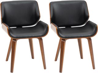 Set di 2 sedie da pranzo in pelle sintetica con schienale, gambe in legno di pioppo, sedia per cucina, soggiorno, camera da letto, ufficio, stile retrò, vintage, nero