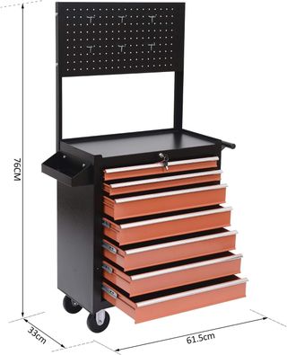 Carrello portautensili con cassettiera 61,5 x 33 x 76 cm nero e arancione