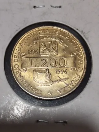 Moneda 200 Liras Italianas 1896-1996