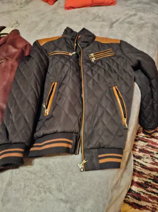 Cazadora Piel Roja y Lona Marrón