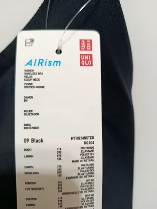 Uniqlo AIRism Sujetador sin Tirantes Talla XL