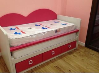 Cama nido juv rosa/blanca,cajones, escritorio/esta