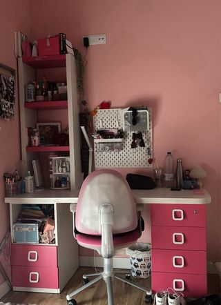 Cama nido juv rosa/blanca,cajones, escritorio/esta