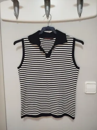 Top punto rayas cuello polo sin mangas M/L