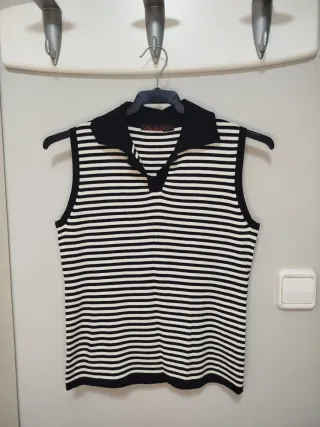 Top punto rayas cuello polo sin mangas M/L