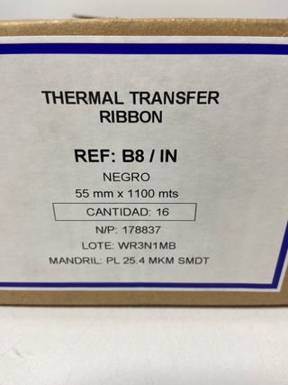 : 16 Rollos Ribbon TTO 55mm x 1100m - Ref B8 (Mark