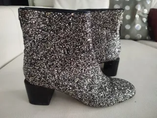 Botines Purpurina Negro y Plata