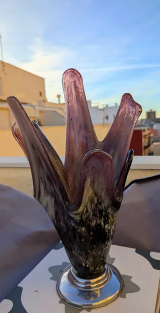 Centro de mesa cristal pie acero inox