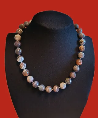 Collana perline agate marroni e grigie