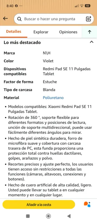 Funda para tablet morada con giro 360