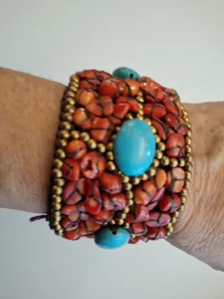 Bracciale etnico corallo e turchese
