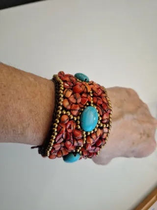 Bracciale etnico corallo e turchese