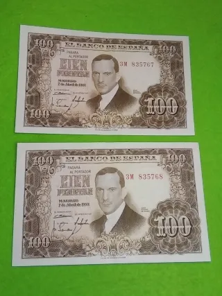 Pareja 2 Billetes 100 Pesetas Banco de España 1953