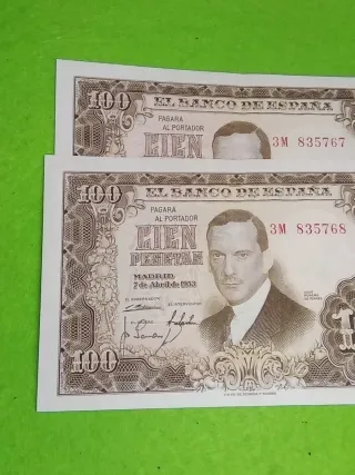 Pareja 2 Billetes 100 Pesetas Banco de España 1953