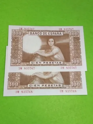 Pareja 2 Billetes 100 Pesetas Banco de España 1953