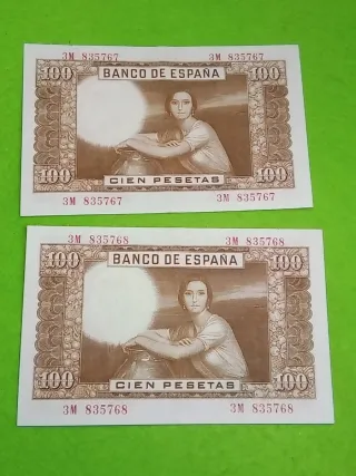 Pareja 2 Billetes 100 Pesetas Banco de España 1953