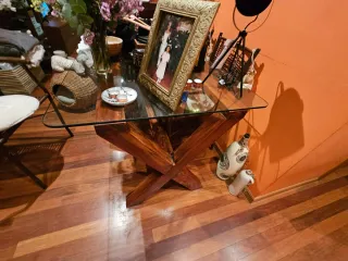 Mesa Comedor Cristal y Madera + 4 Sillas