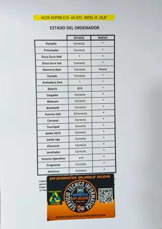 Acer Aspire E15 Portátil i3 6GB RAM 120GB SSD