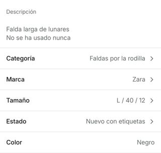 Falda larga Zara negra lunares Talla L