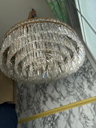 Lámpara de techo cristal y metal multicolor dorado