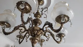 Lámpara de salón de bronce y cristal