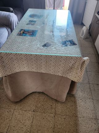 Mesa camilla cristal y tela beige