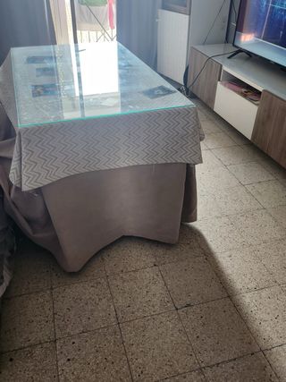Mesa camilla cristal y tela beige