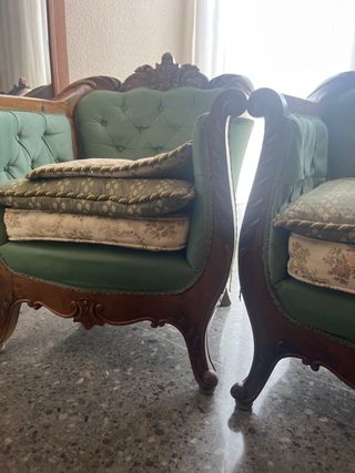 Pareja Sillones Vintage Madera y Tela