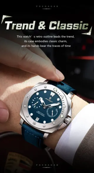 Reloj Poedagar Hombre Azul y Plateado