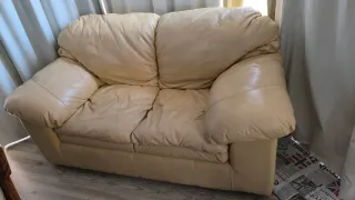 Sofá de 2 plazas en piel amarillo