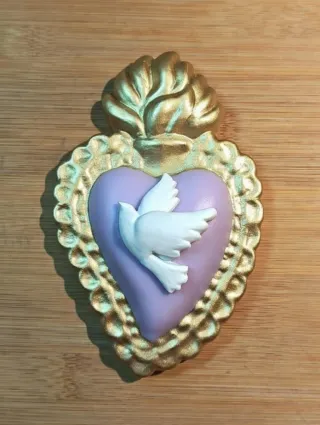 Cuore Sacro con Colomba 16x10cm