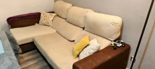 Sofá cheslong 2,50m beige y marrón