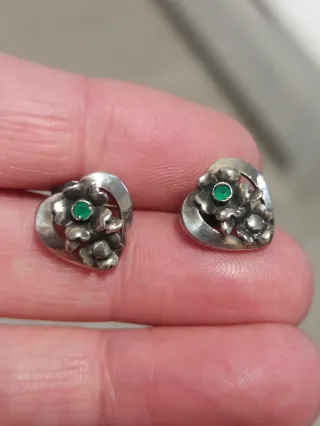 Conjunto antiguo corazón flores esmeralda