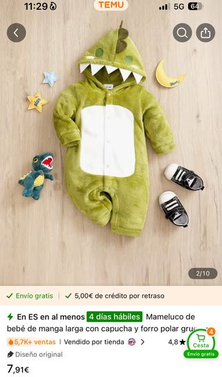 Disfraz Bebé Dinosaurio 0-3 meses