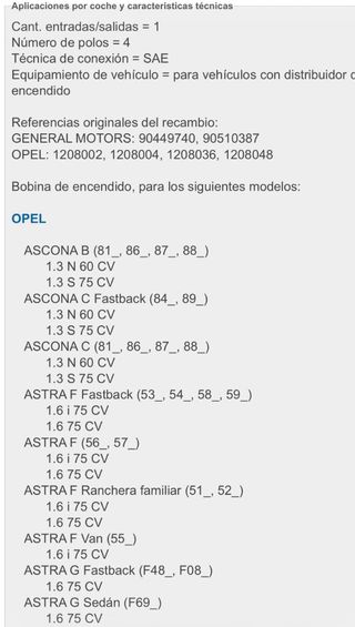 Bobina encendido Opel 1208004 / 90449740