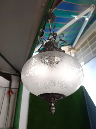 Lámpara de techo antigua metal y cristal rustico!