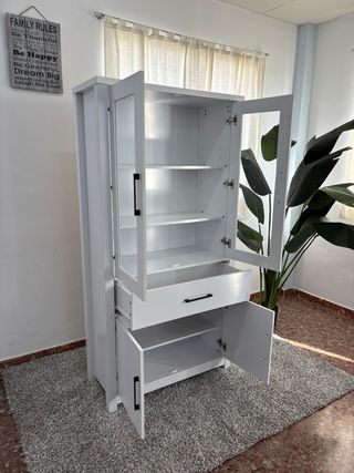 Armario vitrina blanco oferta con cristal