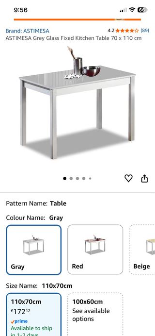 Tavolo da cucina ASTIMESA in vetro 70x110cm