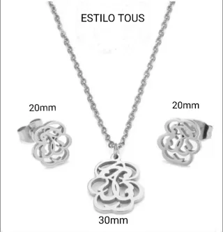 Conjunto Acero Pulido Collar y Pendientes