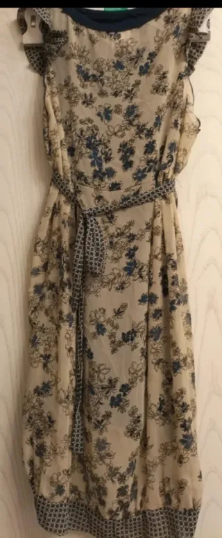 Vestito fantasia floreale beige e blu, taglia 42