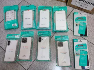 Lote protectores y fundas iPhone 16, 15 y 14